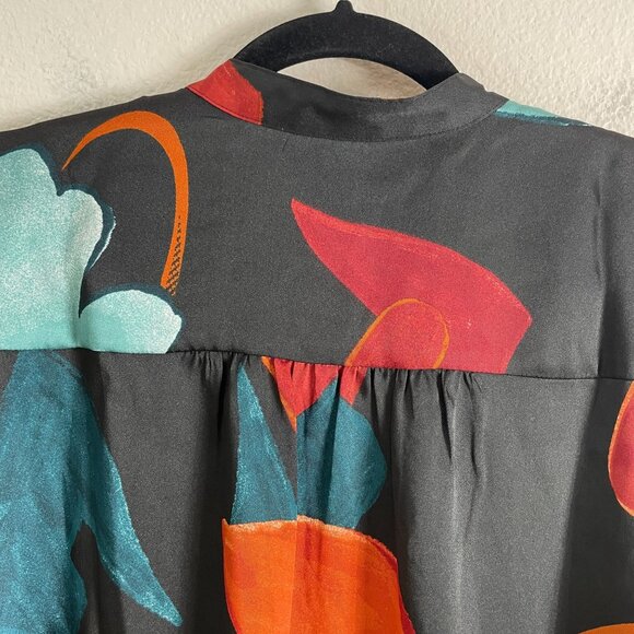 CHICOS Womens 12 Abstract Print Button Up Blouse Long Sleeve Tie Cuff Shirt Top - Picture 13 of 13